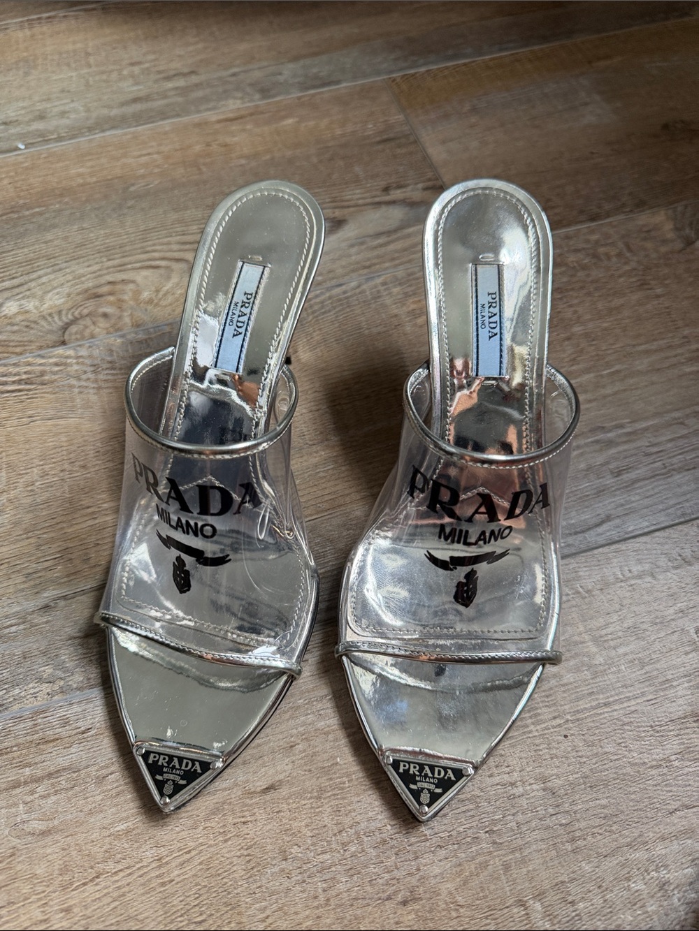 Prada Silver Transparent PVC heels